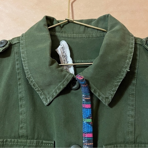 Jen's Pirate Booty x Free People Military Utility Jacket Boho Trim Green Size S - Picture 4 of 15